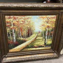 Original Canvas Painting in Beautiful Ornate Vintage Frame