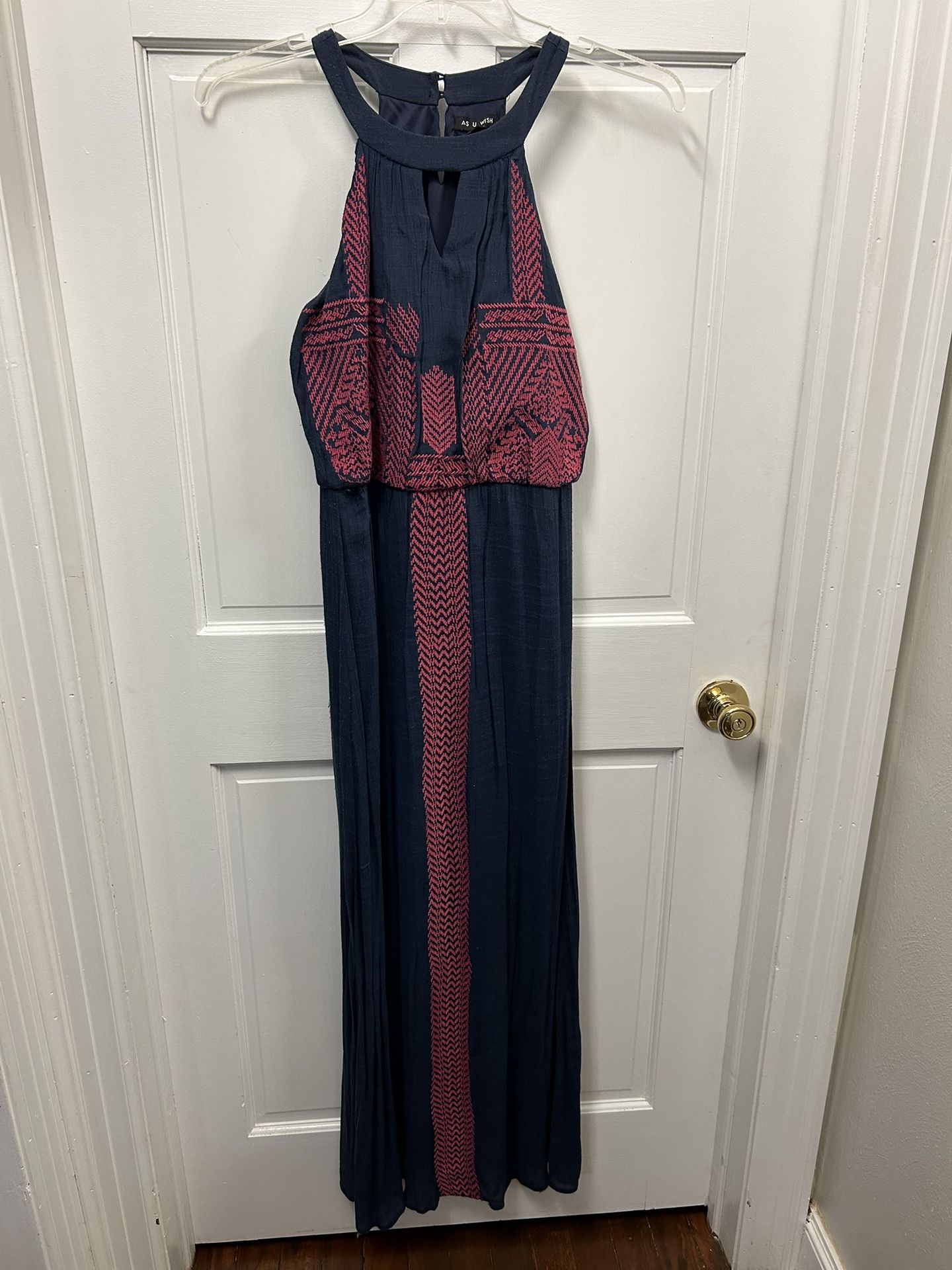 Blue pink mazzeo halter dress high neck boho small as you wish casual summer