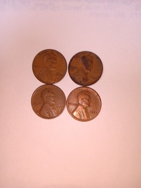 1944 Wheat Penny No Mint Mark 4 Pc's