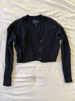 Ambiance Apparel Black Cable Knit Cropped Button-Front Cardigan - Size Small