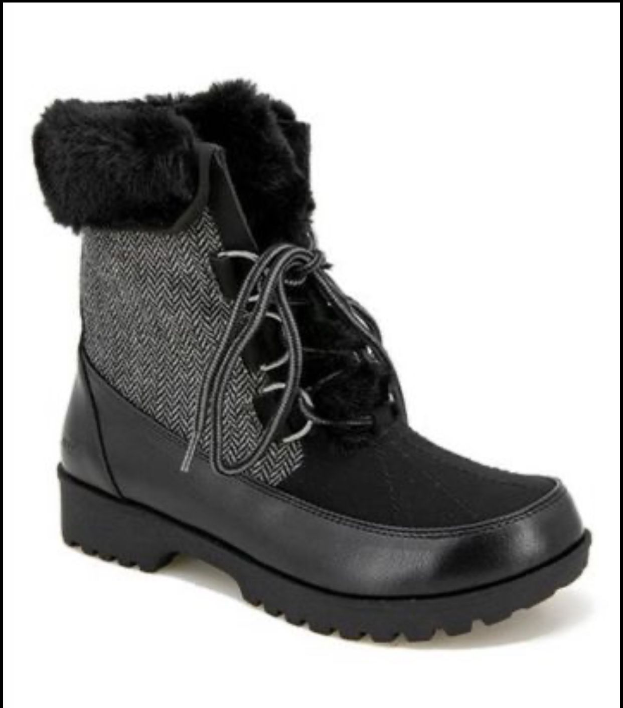 Black Herringbone Northgate Waterproof Faux Fur-Cuff Boot - Women