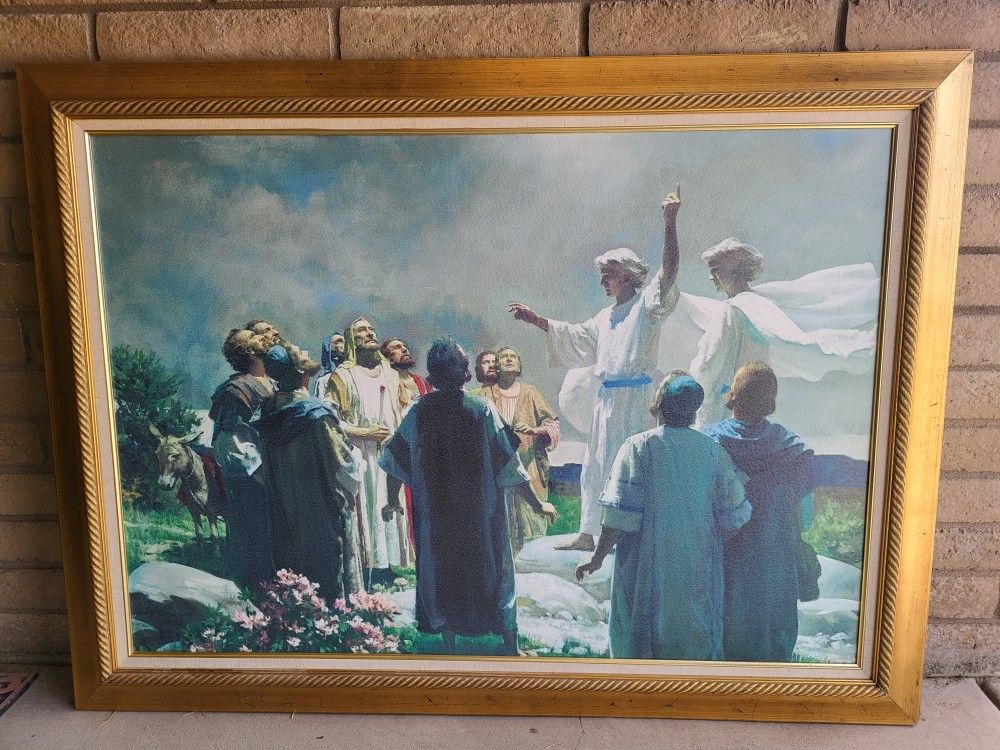Harry Anderson "The Ascension" Of Jesus LARGE Giclee On Canvas 45.5" x 61" Gold Frame
