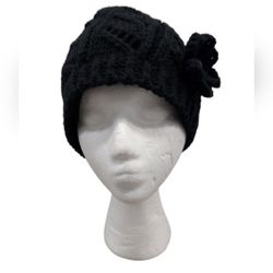 Chaos Black Knit Beanie with Flower Accent