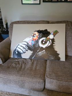 36" x 24"  Canvas Wall Art Banksy Thinking Monkey