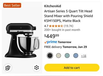 New KitchenAid Artisan Series 5 Quart Tilt Head Stand Mixer with Pouring Shield KSM150PS, Matte Black
