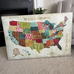 USA Map Canvas Wall Art, 24”x36”