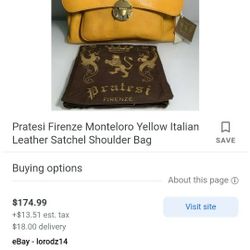Brand new with tags Pratesi Firenze Monteloro yellow Italian leather satchel shoulder bag.