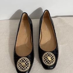 Diana & Kelly Croc Embossed Leather Shoes w/ Brooch deco Size 37/US 7 Elegant!