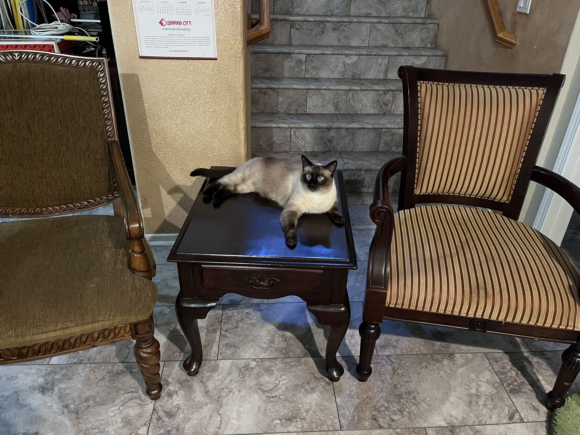 2 Large Chairs $10 Each & Mahogany End Table All