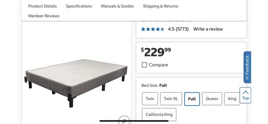 EnForce 7" Metal Foundation with Headboard Bracket and Legs FULL $150 CALI KING $200