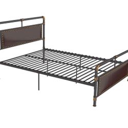 Vintage Metal Leather Bed Frame