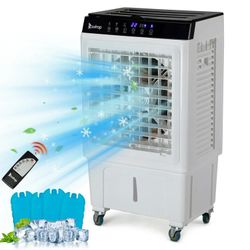 Portable Air Cooler, 2300CFM Evaporative Swamp Cooler with 7.9Gal/30L Water Tank, Cooling Fan with Oscillating, 3 Speeds, 12H Timer, 4 Ice Box, Indoor