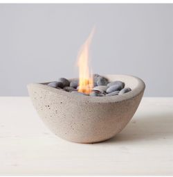 Concrete Tabletop Fire Bowl with Stones