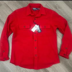 $398 NWT POLO RALPH LAUREN Men's Classic Fit Wool Long Sleeve Shirt Red Medium
