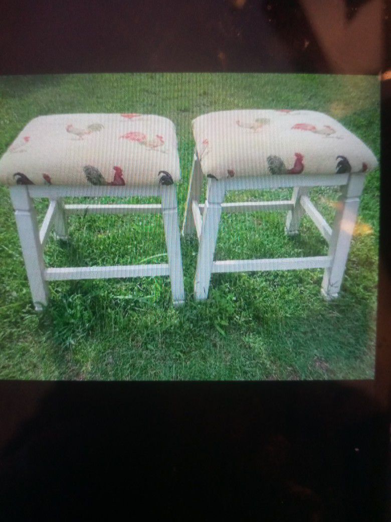 2 White Wooden Bar Stools,$40 For Pair, Rooster Seating