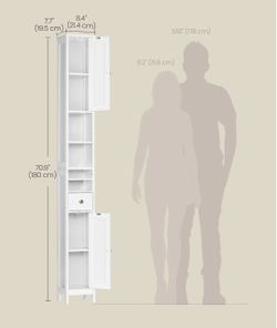 VASAGLE Tall Bathroom Cabinet Slim Freestanding Drawer w/ Open Compartments - White