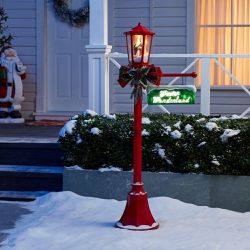 Lighted Red Santa Lamp Post with Sound for Indoor or Outdoor Christmas Decor