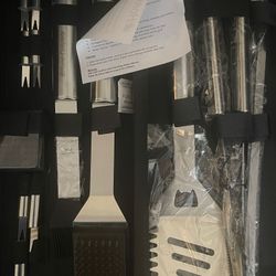 Home-Complete HC-1000 BBQ Accessories – 16PC Grill Set with Spatula, Tongs, Skewers, Case – Barbecue Tools for Father’s Day, Wedding, Anniversary, 16 