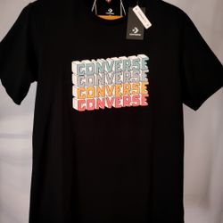 Converse T-Shirt Men’s L Black Multicolor Logo Graphic Tee NWT

