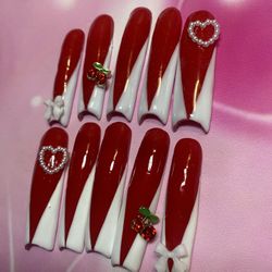 Custom Cherry Red Press On Nails 35$