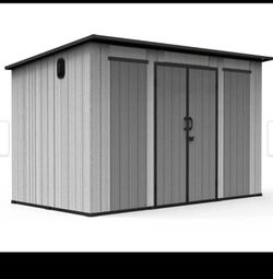 New in Box Domi 6x11FT Outdoor Storage Shed w/ Floor Mat & Sloping Roof Resin Storage