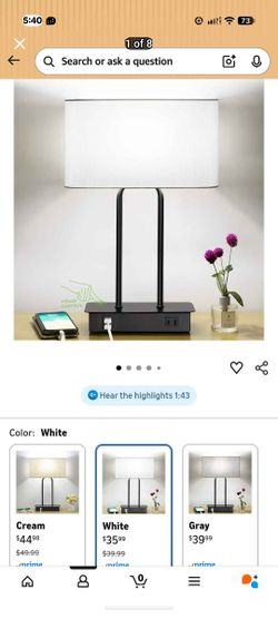 Bedside Touch Control Table Lamp with Dual USB Charging Ports 1 AC Outlet, 3 Way Dimmable Modern Nig