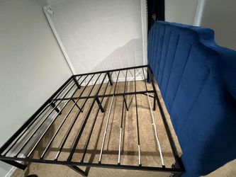 King Size Blue Velvet Channel Tufted Platform Bed Frame - King Size