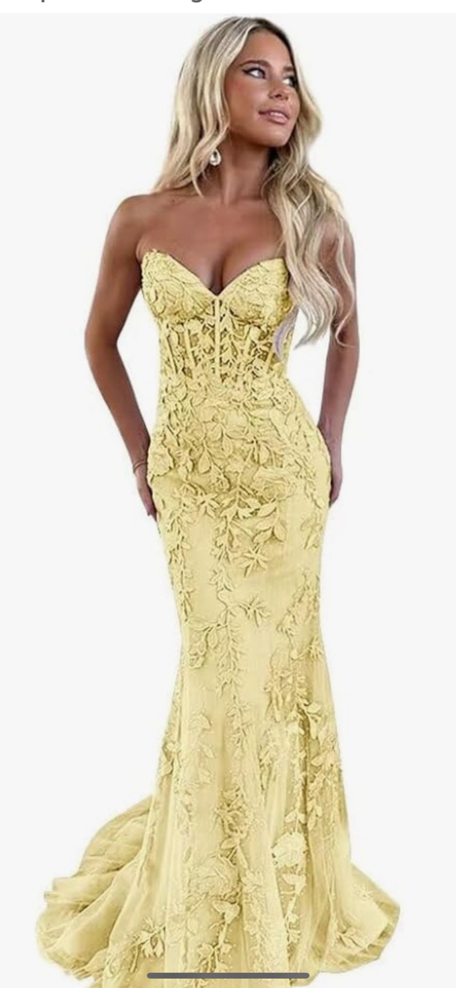 Beautiful Long Flowey Yellow Prom Dress!