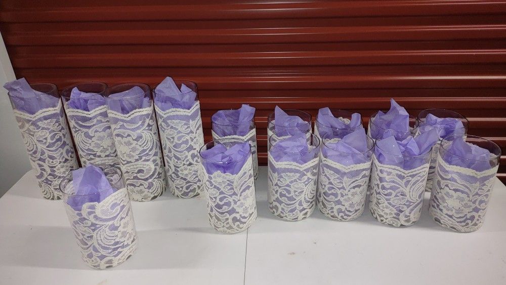 Glass Vases Wrapped In Lace