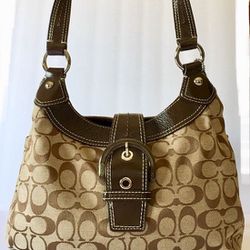 Brown & Gold Monogrammed Coach Leather Hobo Bag