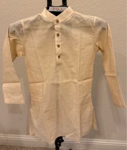 Plain Cotton Beige Kurta For Boys/Kids