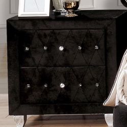Black Velvet Nightstand W/ Acrylic Buttons Brand New In Box
