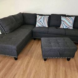 Gray Sectional Couch With Drop Down Table 