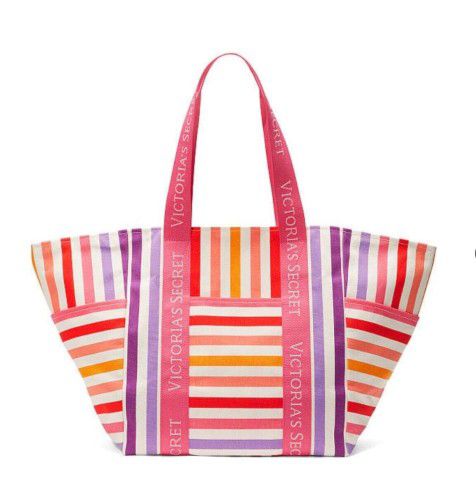 Victoria Secret Pink Rainbow Striped Tote Bag