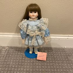 Marian Yu 14" Doll in Blue Dress with Cream Colored Lace - 1988