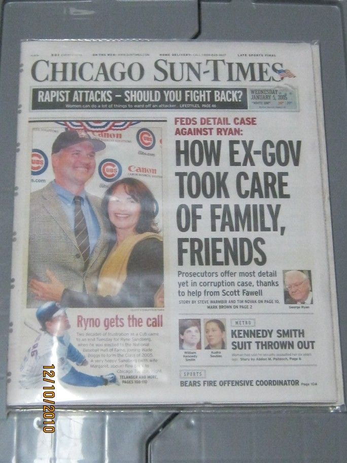 Ryne Sandberg HOF Acceptance Call Collectible Newspaper