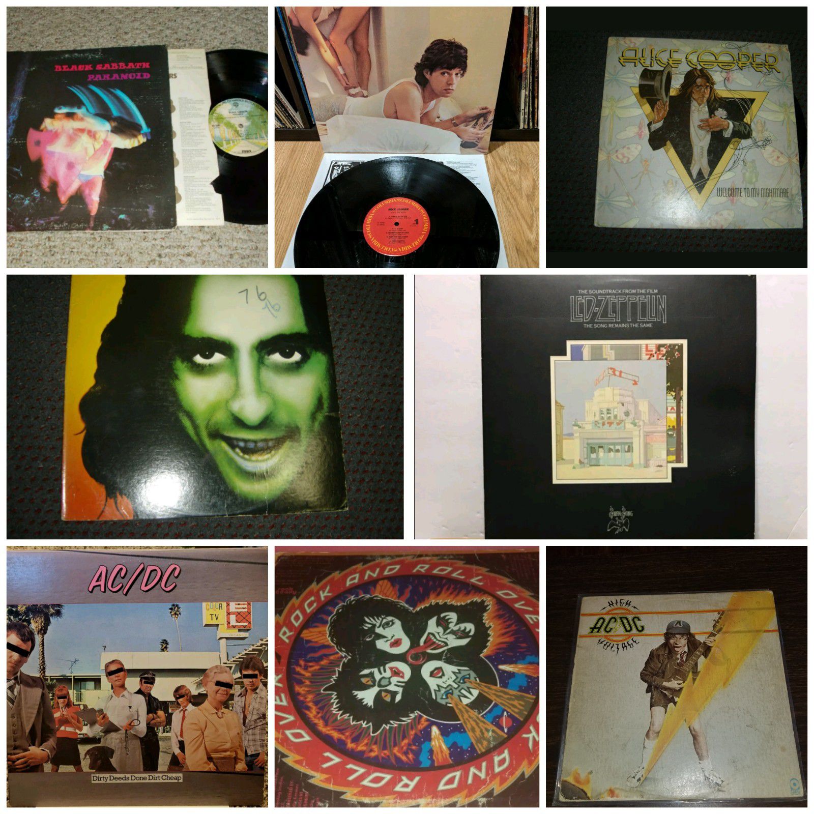 Rock vinyl records ac/DC kiss black Sabbath Alice Cooper led Zeppelin