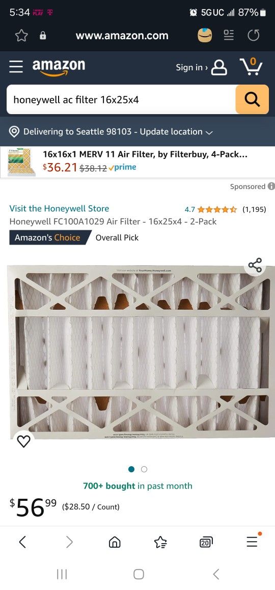 Honeywell Air Filter Brand New 16x25x4