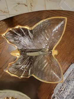 Vintage 1950's Jeannette Glass Gold Trim Butterfly Divided Dish