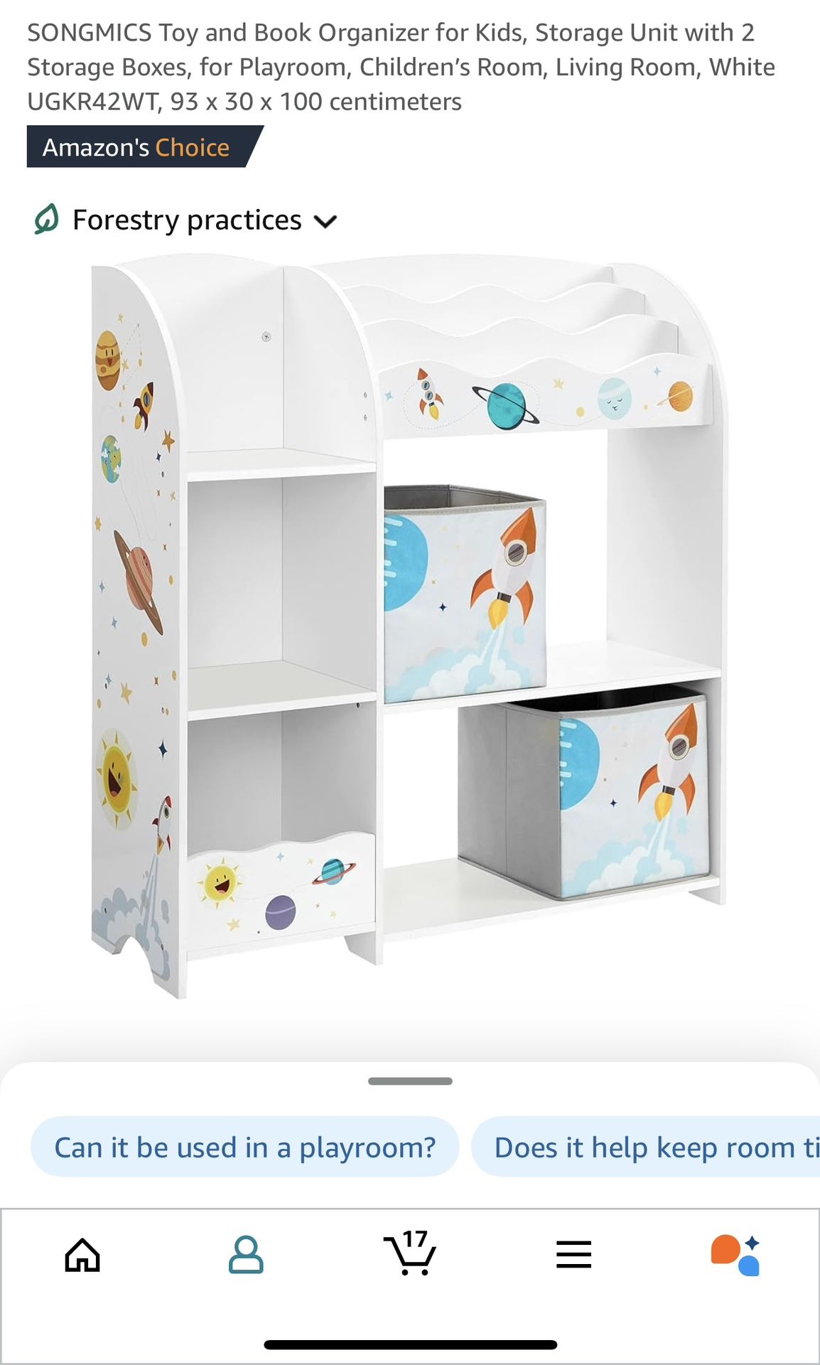 SONGMICS Toy and Book Organizer for Kids, 