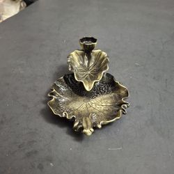 Backflow Incense Burner Lotus Leaf W/Frog, Handmade Copper W/Bronze Finish, Suitable For Backflow Incense Cones 5"L X 4"W X 1.75"H