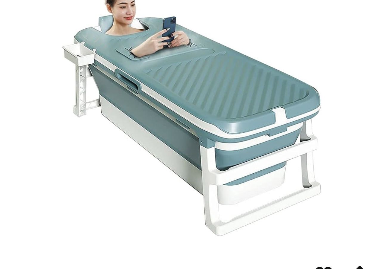 Foldable Bathtub Portable Soaking Bath Tub for adult,Ideal for Hot Bath Ice Bath with Reached Out Hands 53 inch