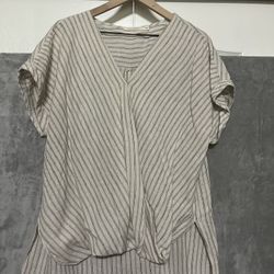 Ellison Beige Ivory Striped Short Cap Shirt 