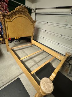 Queen bed frame wooden and marble