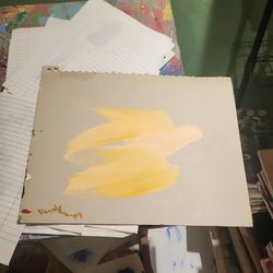 Abstract Yellow Brushstroke Art on Paper