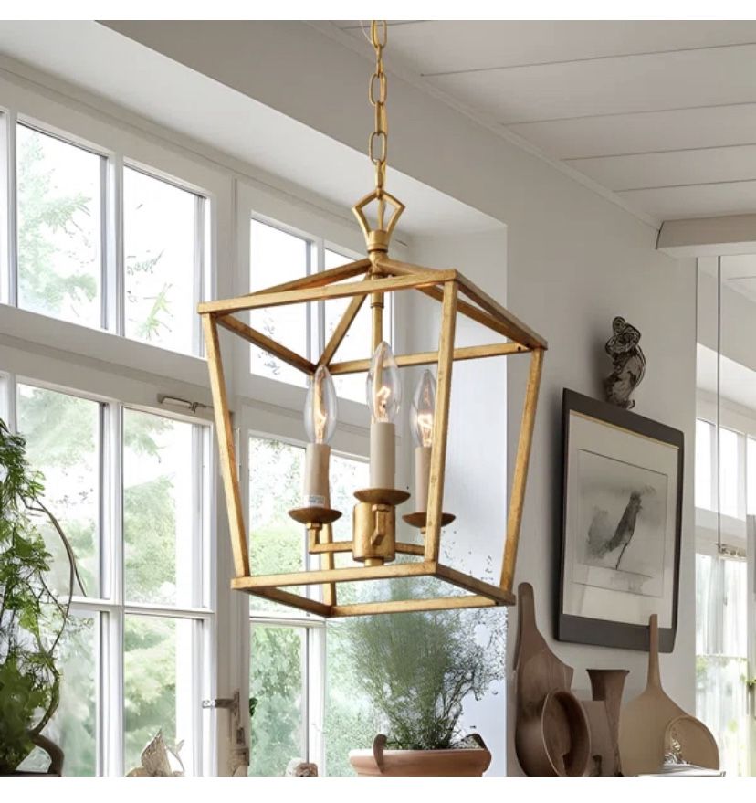 Lobby lantern hanging lamp,original price $160. you can see the other photos Dst golden iron cage industrial chandelier, size: D17 inches high, 45 inc
