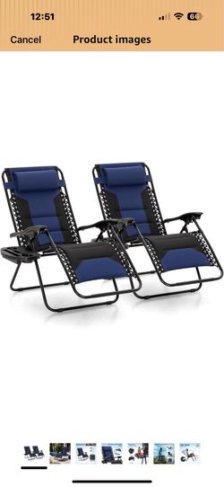 MFSTUDIO Padded Zero Gravity Chair Set of 2, Folding Patio Lounge Recliner with Adjustable Pillows & Cup Holder for Poolside Backyard, Support 400lbs(