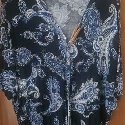 Cardigan Jacket;  Size L; Black, Blue & White; WORN ONCE