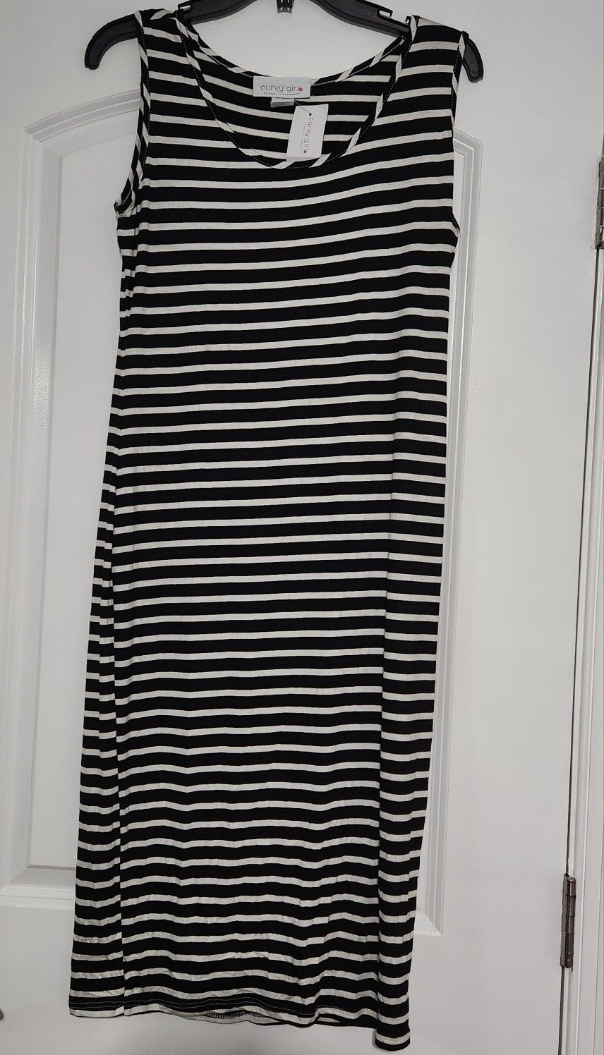 Curvy Girl by Ashley Stewart Black and White Striped 1X Dress