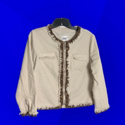 Live a Little (LAL) Khaki Zip Jacket w Leopard Print & Fraying at Edges Wm M